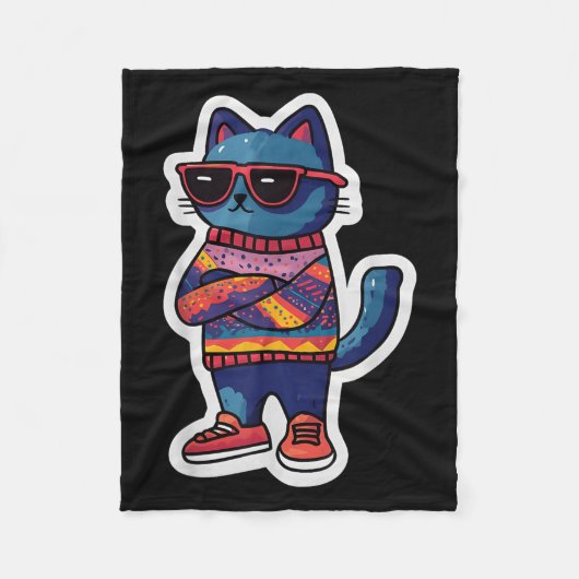 Coole Katze mit Sungles Retro-Style Funny Animal Fleecedecke (Vorderseite)