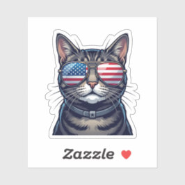 Coole Katze mit USA-Flaggen-Sonnenbrille 4. Juli Aufkleber
