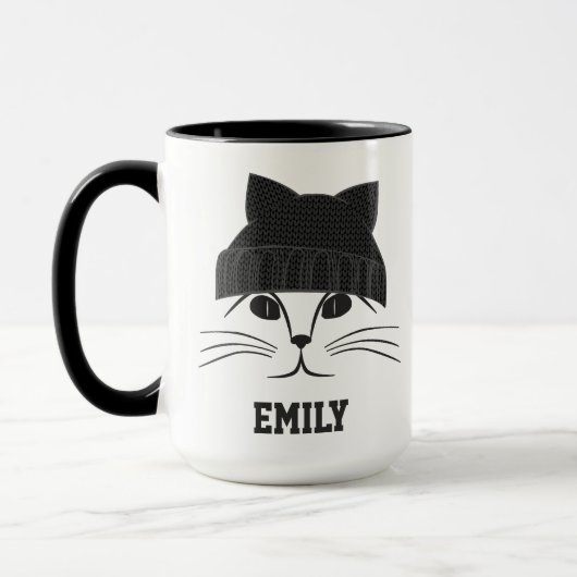 Coole Katze mit Wollhut Personalisiert Tasse (Links)