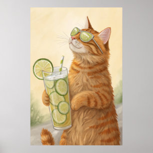 Coole Katze mit Zitrus: Summer Vibes Illustration Poster