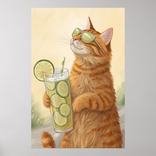 Coole Katze mit Zitrus: Summer Vibes Illustration Poster (Vorne)