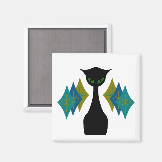 Coole Katze Mitte Jahrhundert Moderner Retro-Kühls Magnet (Vorderseite/Rückseite)
