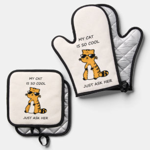 Coole Katze Ofenhandschuh & Topflappen-Set