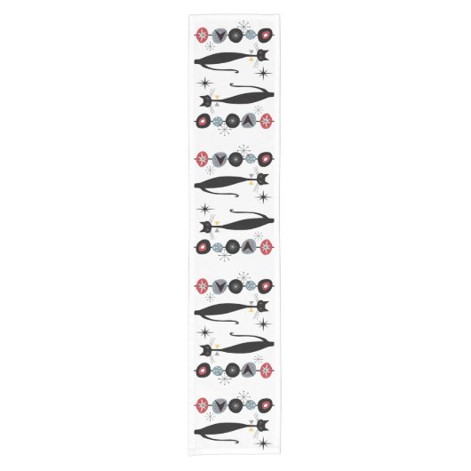 Coole Katze Retro Atomära-Mitte des Jahrhunderts Kurzer Tischläufer (Vorderseite)