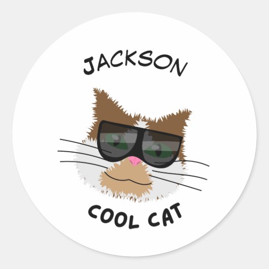 Coole Katze Runder Aufkleber (Vorderseite)
