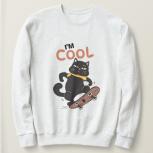 Coole Katze Skateboard – Lustige schwarze Katzen I Sweatshirt