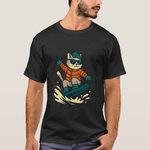 Coole Katze Snowboarden Wintersport Grafik T-Shirt