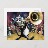 Coole Katze spielt Jazz auf Saxophon Postkarte (Vorne/Hinten)