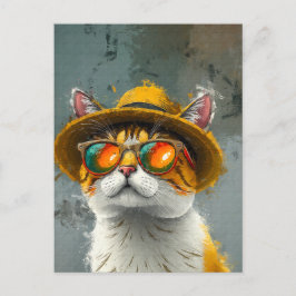 Coole Katze - Stilvolle digitale Malerei Postkarte