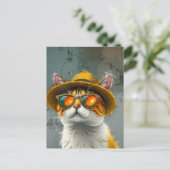 Coole Katze - Stilvolle digitale Malerei Postkarte (Stehend Vorderseite)