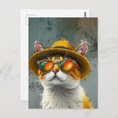 Coole Katze - Stilvolle digitale Malerei Postkarte (Vorne/Hinten)