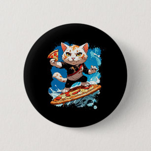 Coole Katze surft auf Pizza Button