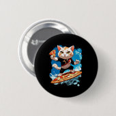 Coole Katze surft auf Pizza Button (Vorne & Hinten)
