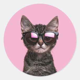 COOLE KATZE SÜßE TABBY-AUFKLEBER RUNDER AUFKLEBER