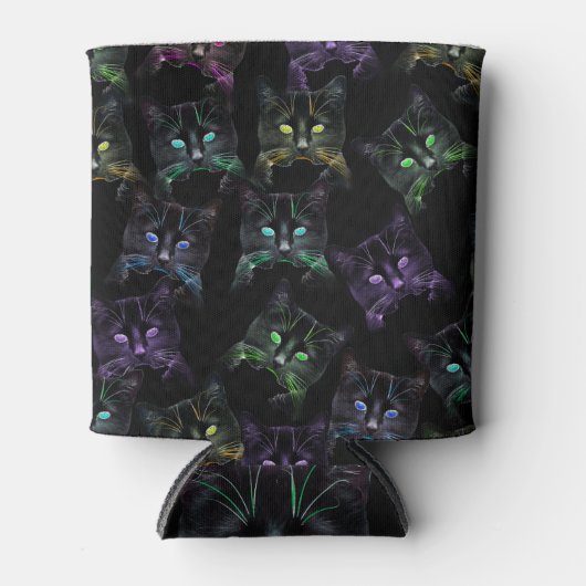 Coole Katzen auf schwarz Dosenkühler (Vorderseite)