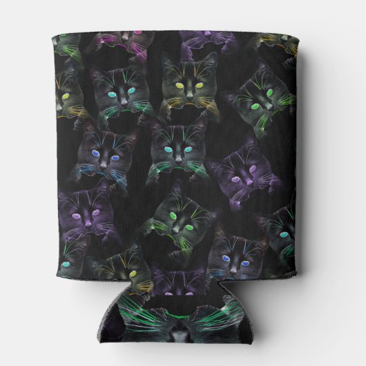 Coole Katzen auf schwarz Dosenkühler (Rückseite)