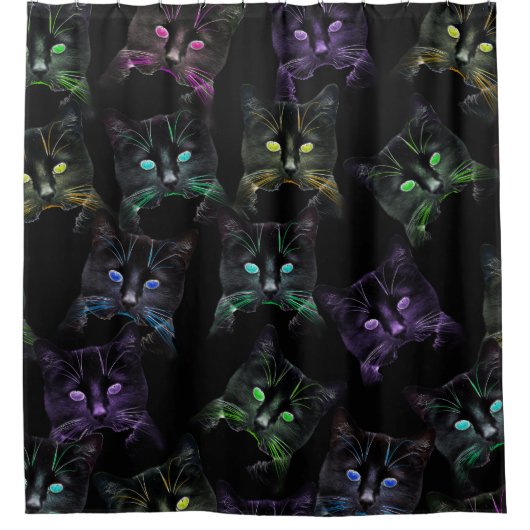 Coole Katzen auf schwarz Duschvorhang (Vorderseite)