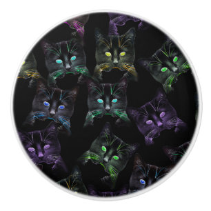 Coole Katzen auf Schwarz! Mehrfarbige Funky Cats. Keramikknauf