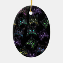 Coole Katzen auf Schwarz! mehrfarbige Katzen Keramikornament