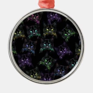 Coole Katzen auf Schwarz! mehrfarbige Katzen Ornament Aus Metall