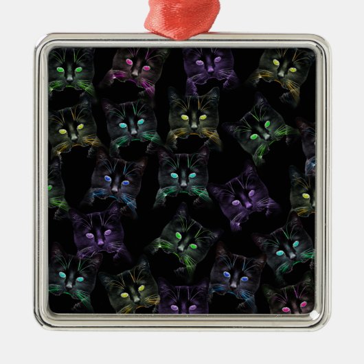 Coole Katzen auf Schwarz! mehrfarbige Katzen Silbernes Ornament (Vorne)