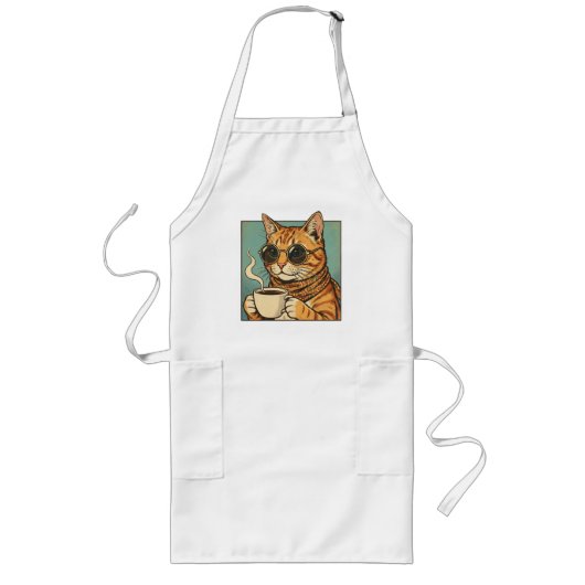 Coole Katzen-Café-Retro-Style-Design für Katzenlie Lange Schürze (Vorne)
