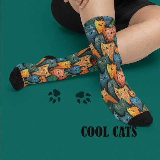 Coole Katzen Farbe Wasser Farbe Socken
