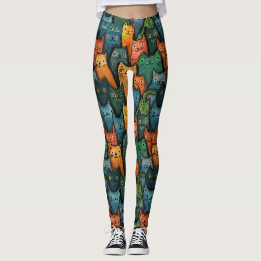 Coole Katzen Farbige Leggings (Vorderseite)