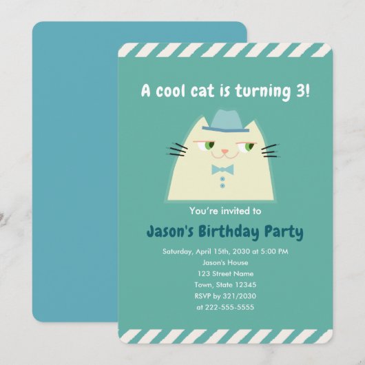 Coole Katzen Geburstagsparty Einladung (Vorne/Hinten)