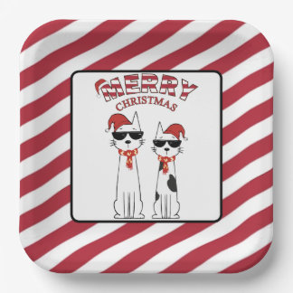 Coole Katzen gestreifte Frohe Weihnachten Pappteller