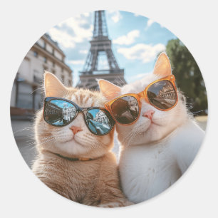 Coole Katzen in Paris Runder Aufkleber