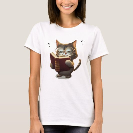 Coole Katzen mit Brille lesen T-Shirt (Vorderseite)