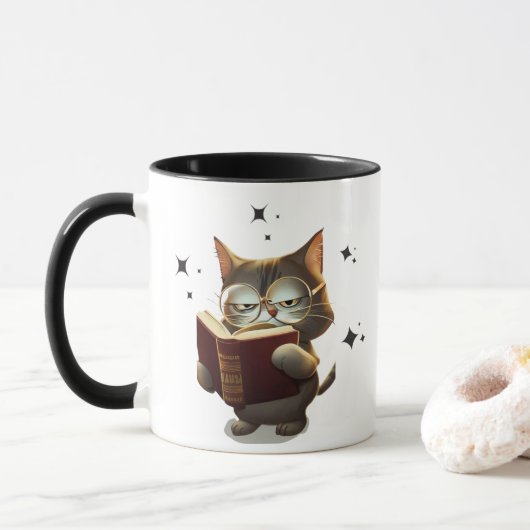 Coole Katzen mit Brillen lesen Bücher Tasse (Mit Donut)
