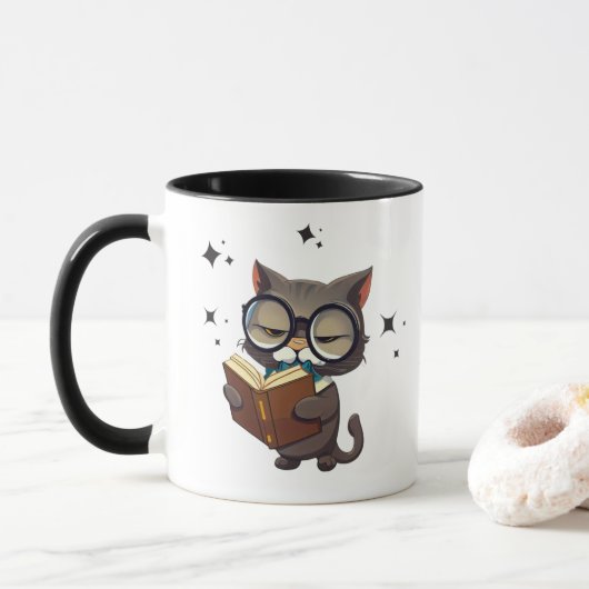Coole Katzen mit Brillen lesen Bücher Tasse (Mit Donut)