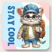 Coole Katzen mit Brillenkappe zurück in die Schule Getränkeuntersetzer (Vorderseite)