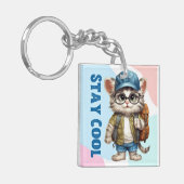 Coole Katzen mit Brillenkappe zurück in die Schule Schlüsselanhänger (Vorderseite links)