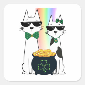 Coole Katzen mit Goldtopf Quadratischer Aufkleber