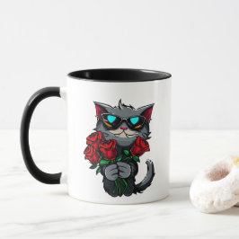 Coole Katzen mit Rote Rosen Blume Brille Liebe Tasse