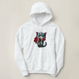 Coole Katzen mit Rote Rosen Blume Liebe Hoodie
