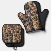 Coole Katzen mit Sonnenbrille Ofenhandschuh & Topflappen-Set (Vorderseite/Rückseite)