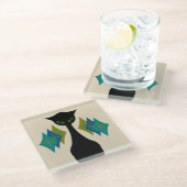 Coole Katzen-Mitte- des Jahrhundertsmoderner Glasuntersetzer (Schrägansicht)