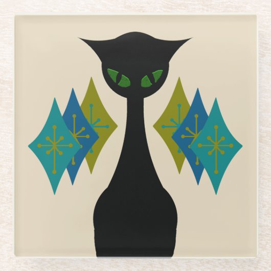 Coole Katzen-Mitte- des Jahrhundertsmoderner Glasuntersetzer (Vorderseite)