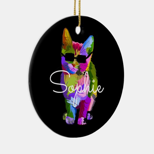 Coole Katzen-Popkunst mit Keramik Ornament (Rechts)