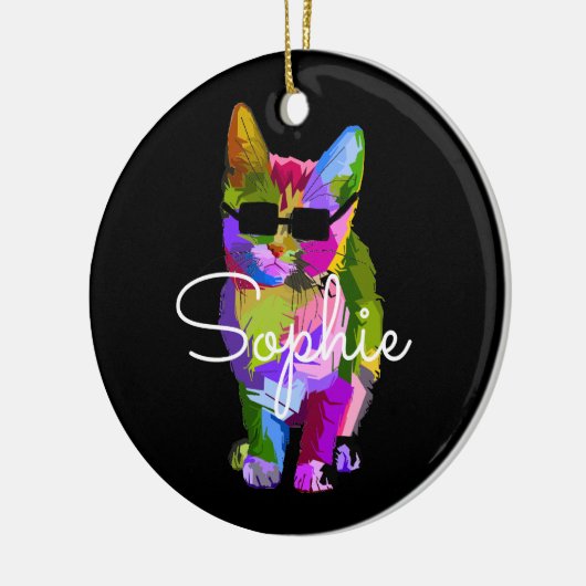 Coole Katzen-Popkunst mit Keramik Ornament (Links)