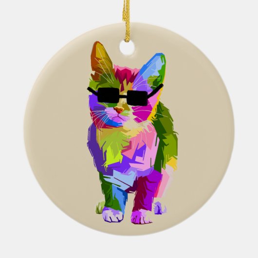 Coole Katzen-Popkunst mit Keramik Ornament (Hinten)