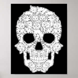 Coole Katzen-Schädel-Skelett Damenbekleidung Poster