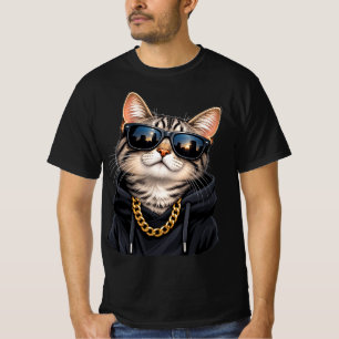 Coole Katzen-Sonnenbrille Goldkette Lustiges Styli T-Shirt