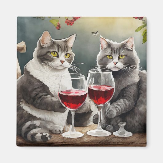 Coole Katzen trinken Wein Magnet! Magnet (Vorne)