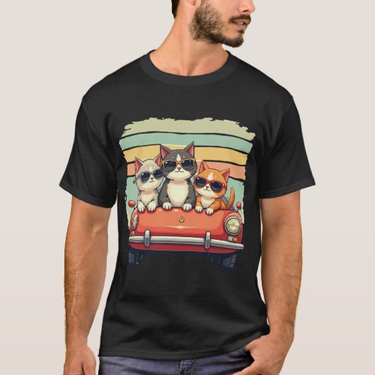 Coole Katzen unterwegs: Retro Vibes in Style T-Shirt (Vorderseite)