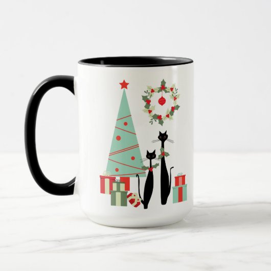 Coole Katzen Weihnachten Mitte Jahrhundert Moderne Tasse (Links)